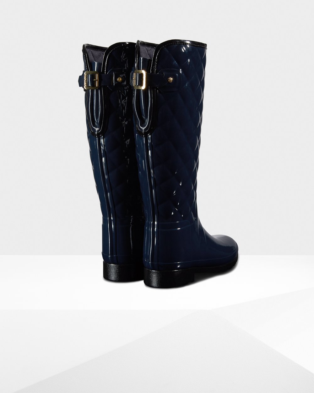 Galochas Altas Hunter Feminina Azul Marinho - Refined Adjustable Quilted Gloss - 34QRIUHTO